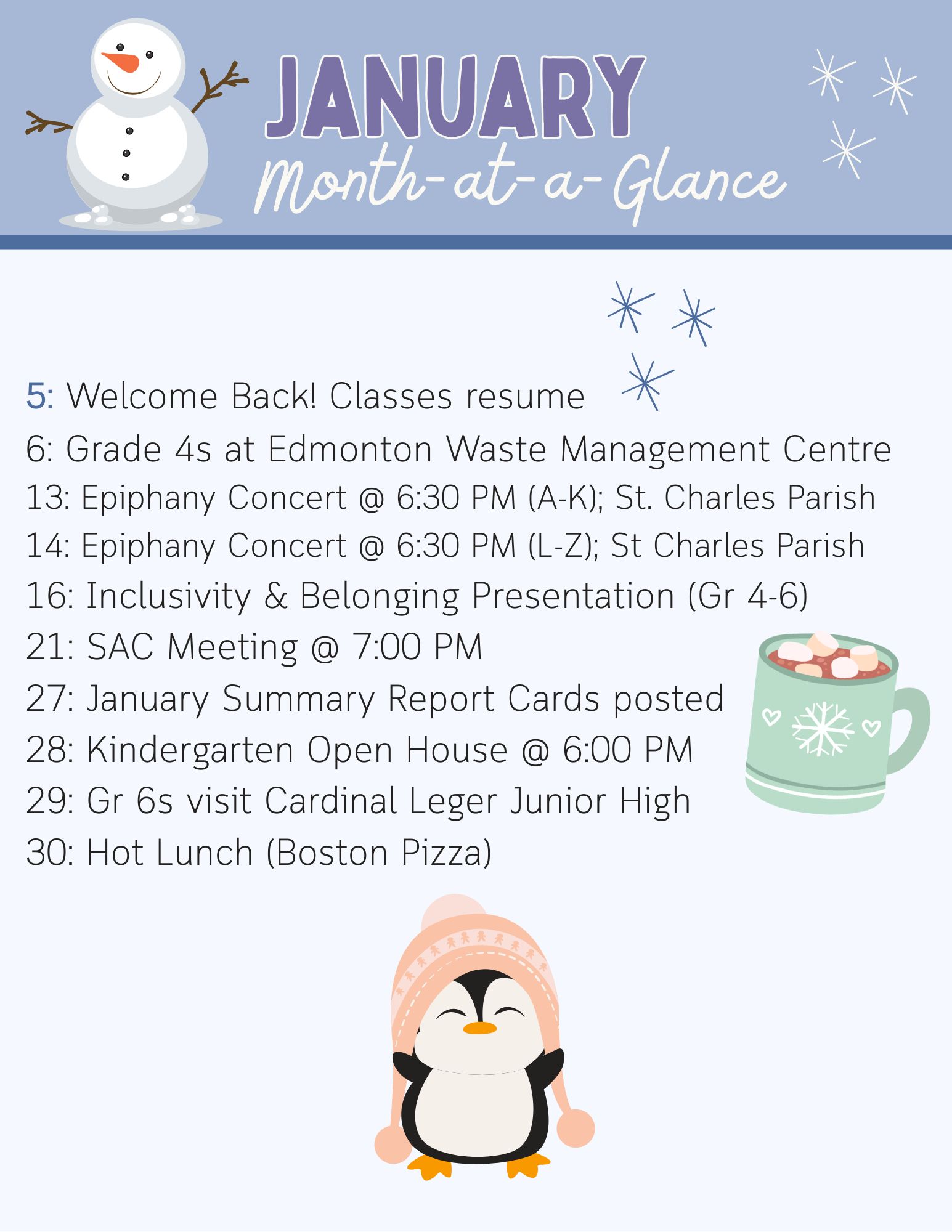January Month at a glance